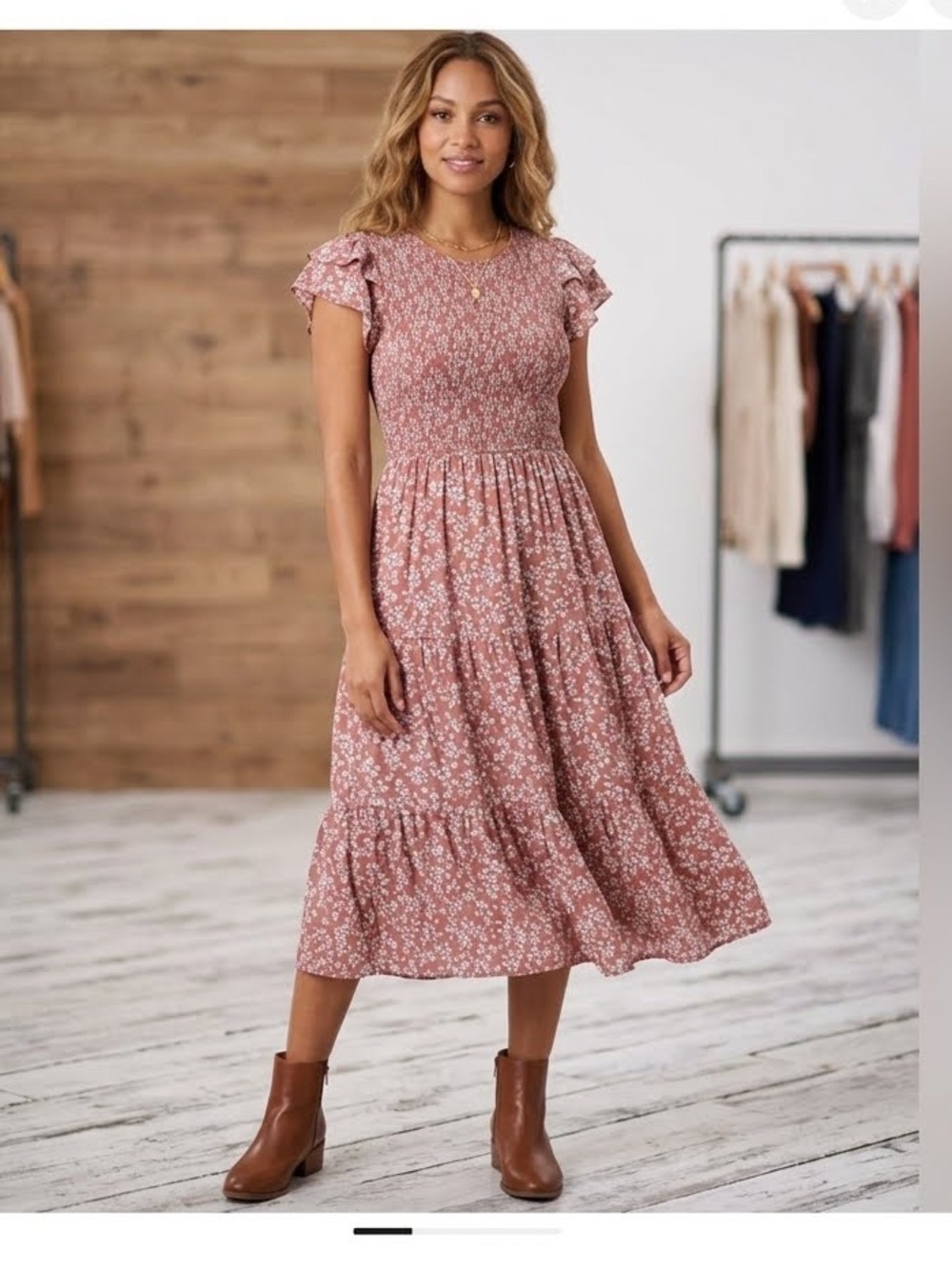 mine Dusty Rose Floral Midi Dress